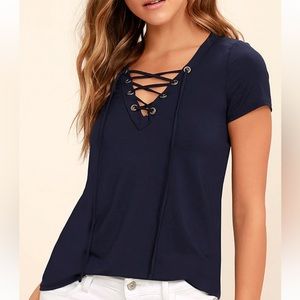 Lace Up Navy T-Shirt